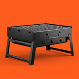 Barbecue Pliable Portatif - Vue de profil, fond orange